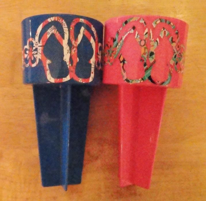 Pair of Beach Cup Holders-Pink & Blue-Flip/Flop Decal