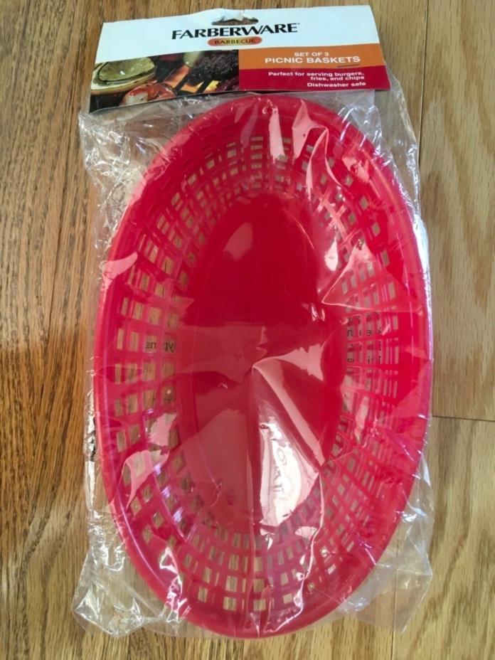 Set Of 3 Farberware Plastic Picnic Barbeque Baskets
