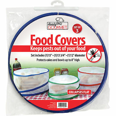 3-Pc Set of Mesh Screen Outdoor Pop-Up Food Covers Picnic Bug Protector Camping