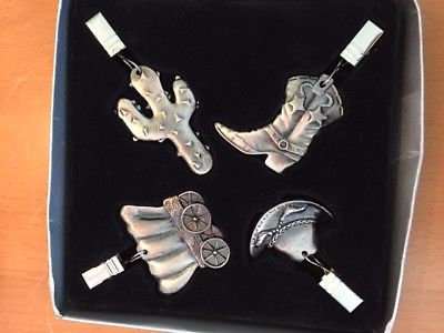 Set of four Pewter tablecloth weights Western cowboy theme