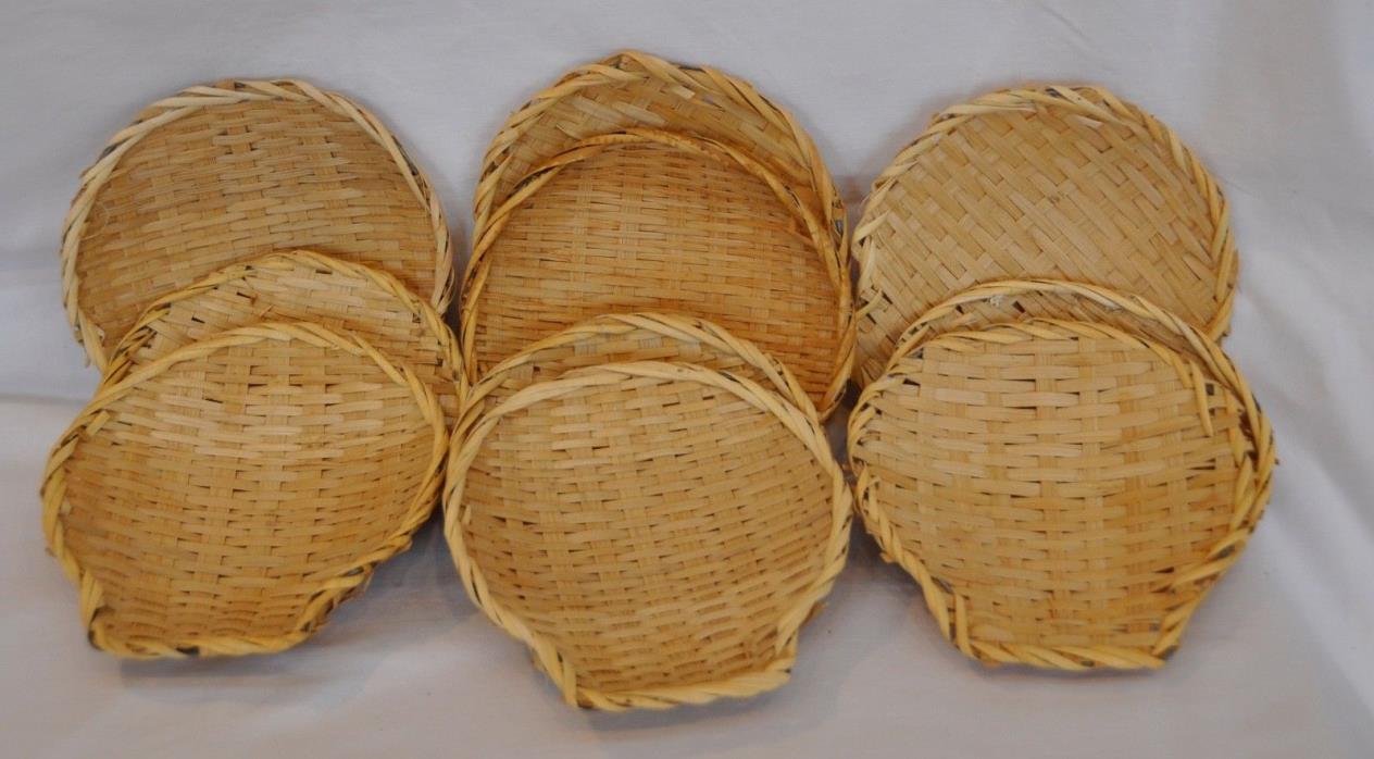 10 Vintage Wicker Scallop Shell Holders/ Rattan Basket + 12 Real Scallop Shells