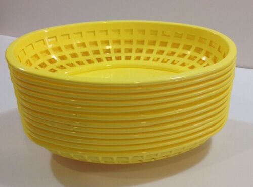 12 Yellow Oval Plastic Serving Baskets Tablecraft Burgers Picnic Fries USA