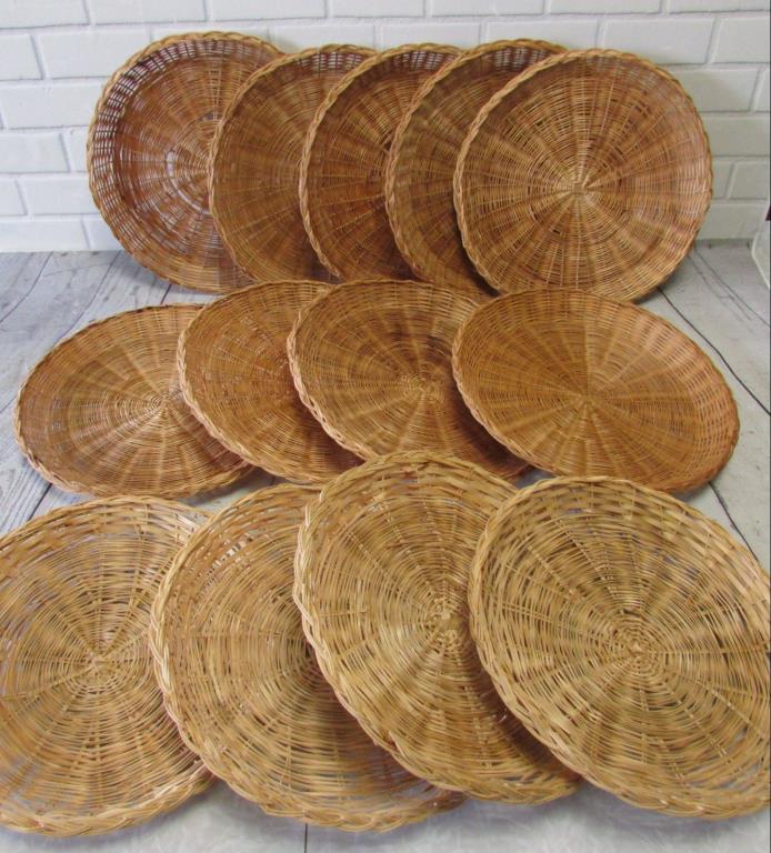 Paper Plate Holders Rattan Wicker Lot of 13 Camping Picnic BBQ Party Wall Decor