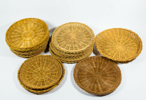 20 VTG Bamboo Rattan Woven Wicker Party BBQ Camping Picnic Paper Plate Holders