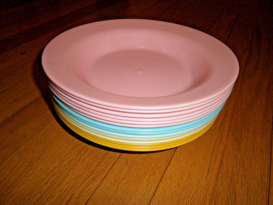 14 Individual Plastic Reusable Plates Summer Fun Pastel LOT Serve Bowl Picnic