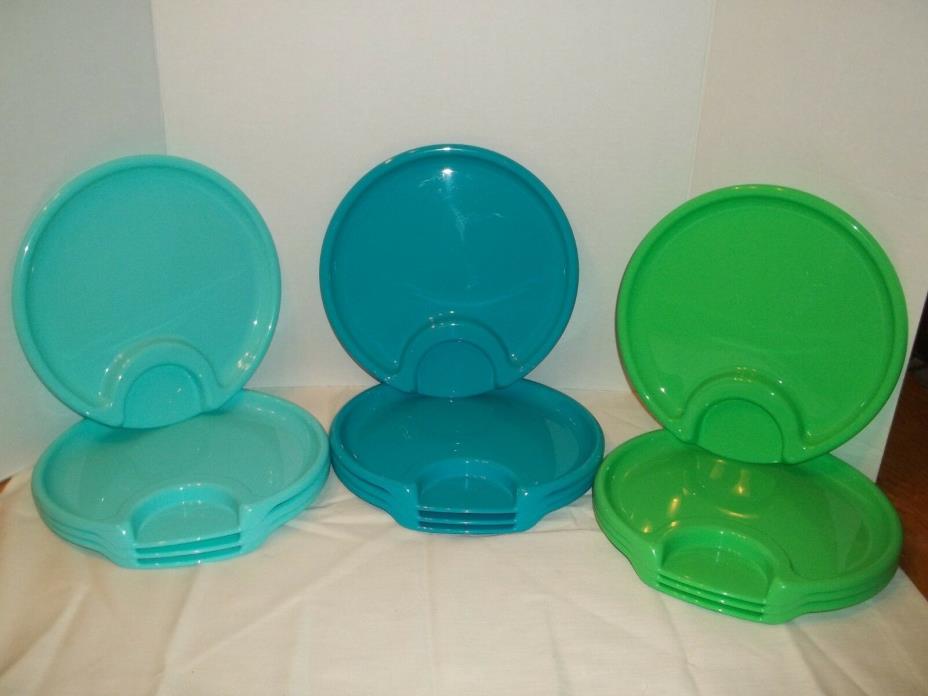Pampered Chef Picnic Plates-Set of 4-Blue-Green-Teal-Camping-Party-Outdoor-RV