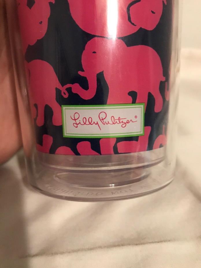 Lilly Pulitzer Tumbler Cup Lid Reusable Pink Elephant Blue BPA Free 20 oz Straw