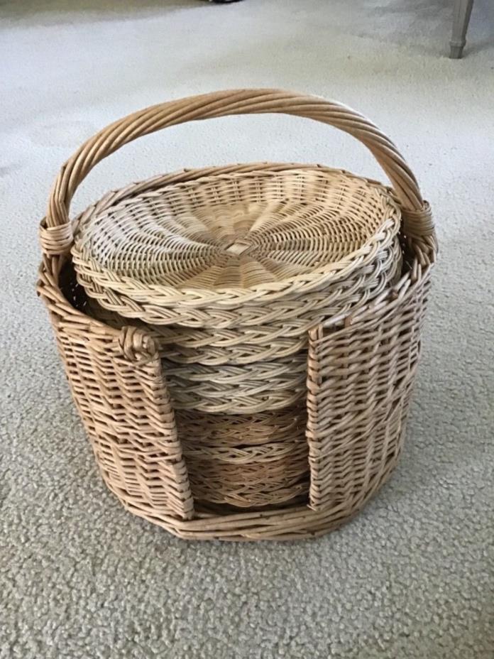 18 Vintage Rattan Paper Plate Holders 9” with CARRIER