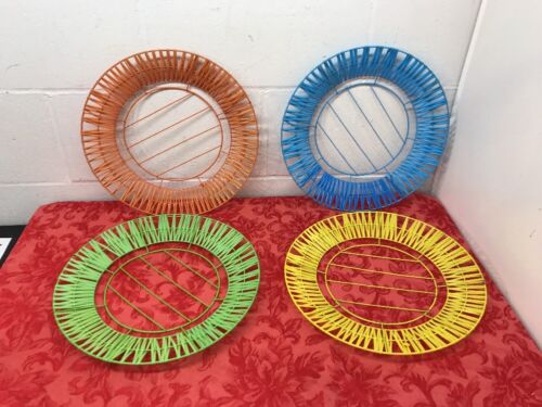 Lot 4 Vintage Metal/Plastic Paper Plate Holders Assorted Colors Picnic Reto Rare