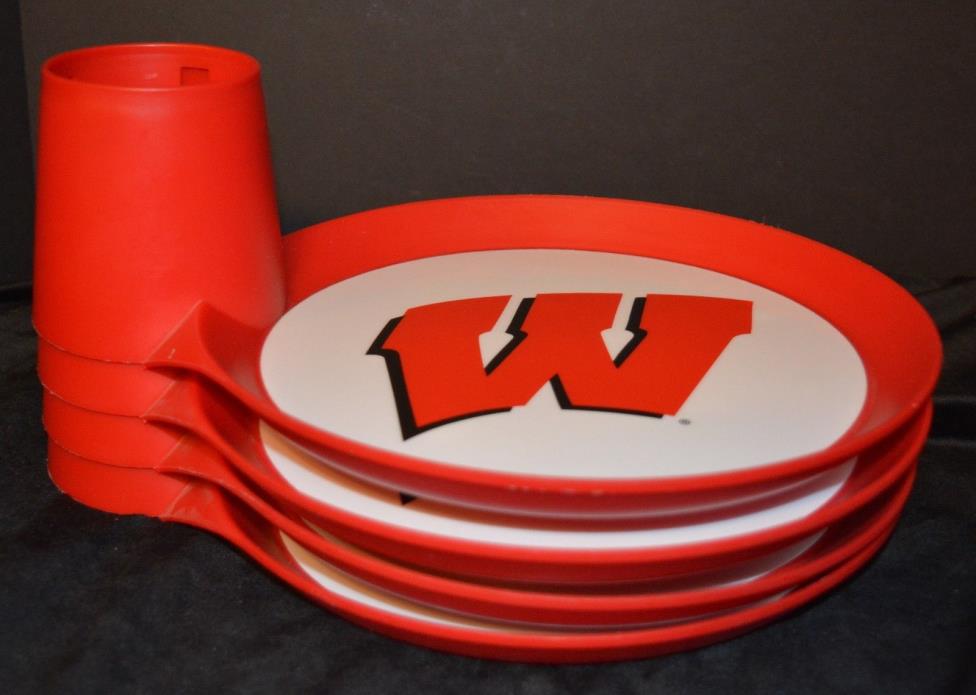 (4) WISCONSIN BADGERS TAILGATE PAPER PLATE HOLDERS Drink/Cup Buffet Buddy Caddy