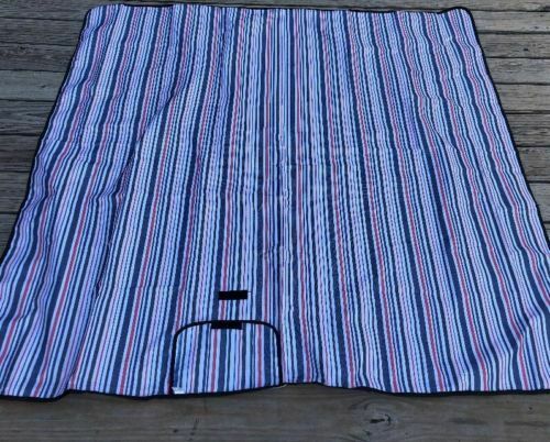 Buckle Picnic Blanket Mat Red White Blue Black Striped 60” New Polyester