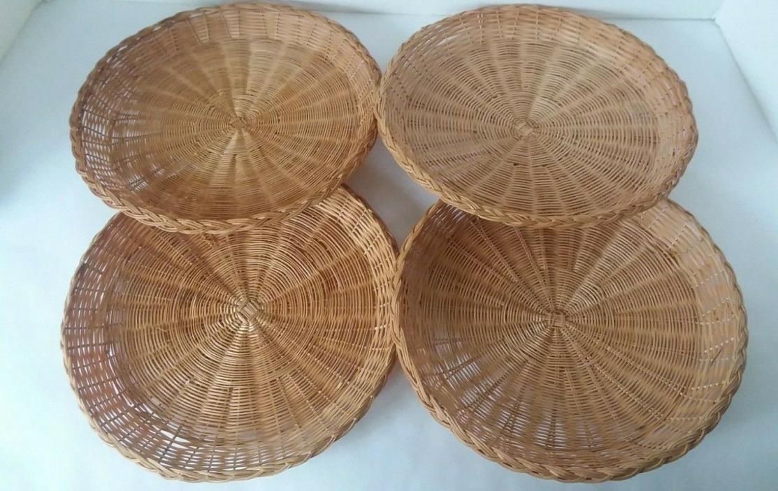 Set of 4 Brown Wicker Bamboo Paper Plate Picnic Plate Holders 9 1/2