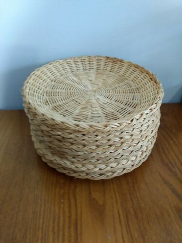Vintage Wicker Bamboo Paper Plate Holders Camping Picnic BBQ's Set Lot Of 11