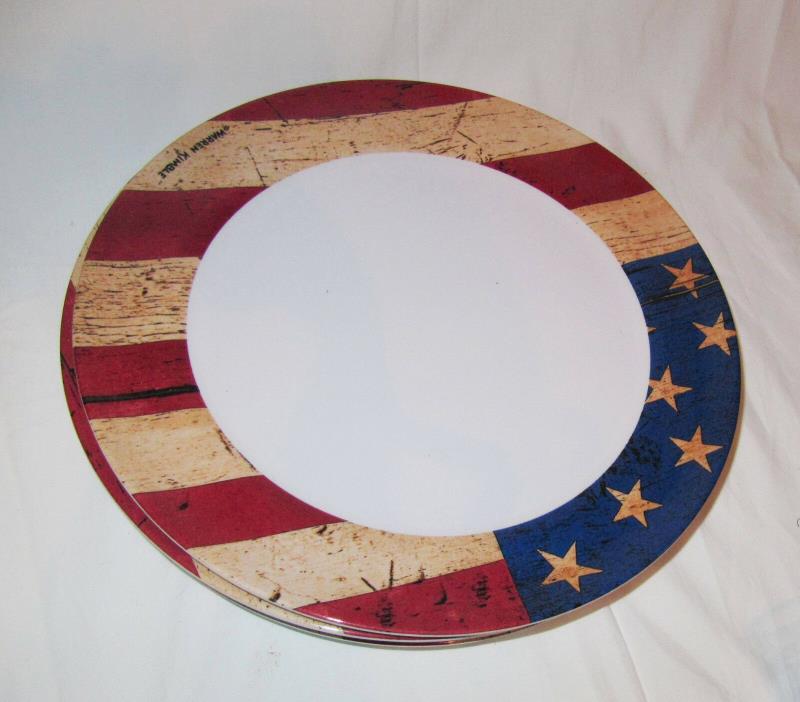 Plastic plates picnic set of 4 rustic flag red white blue 11