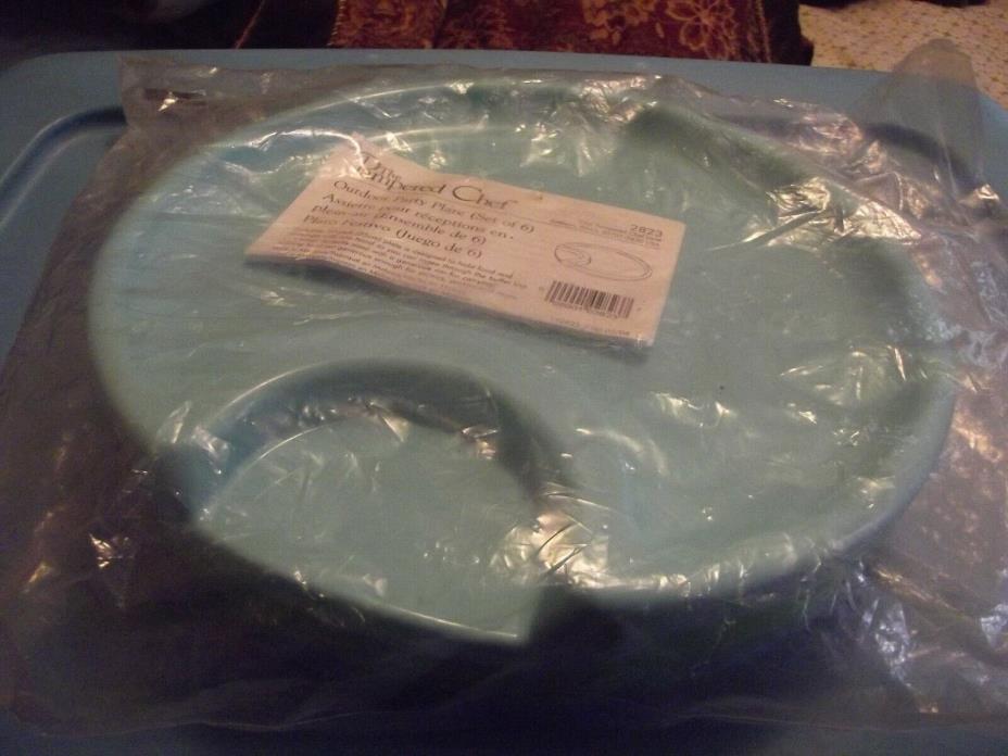 NEW Pampered Chef Outdoor Party plates, set of 6. Green, teal, light blue #2823