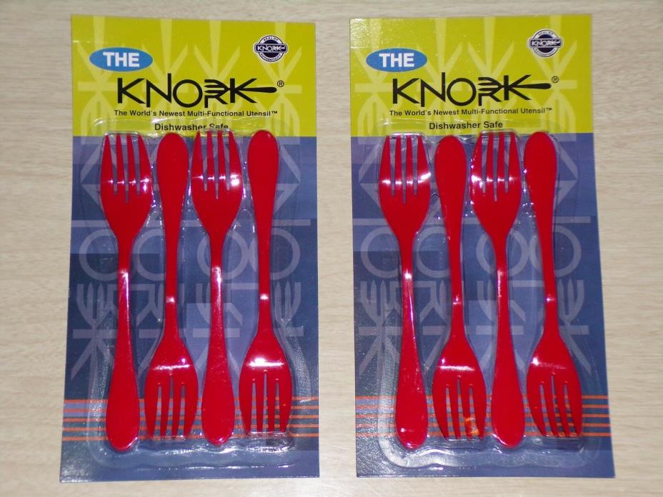 KNORK 8 Pc Set - Red Plastic Multi-Function Utensil - Reusable & Dishwasher Safe