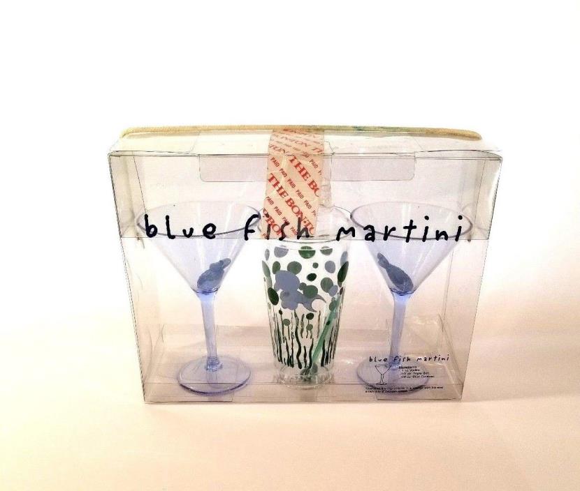 Blue Fish Martini 5 pc Set Bon Ton Plastic Pool Patio Beach Ware Vacation Gift