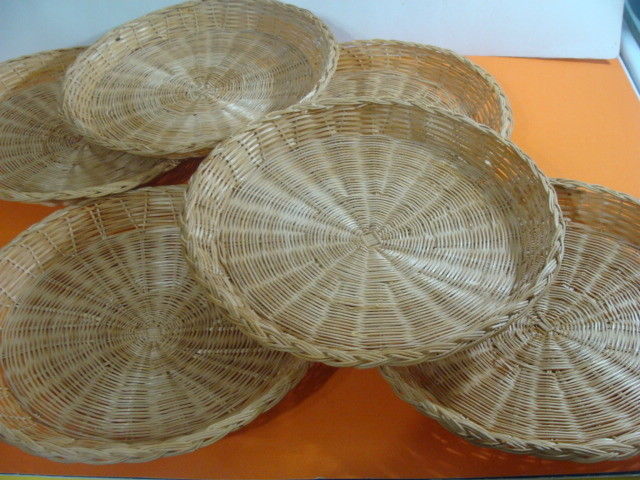 6 Vintage 9.5 inch Paper Plate Holders Rattan Wicker Camping