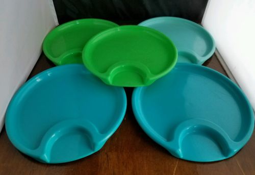 Pampered Chef Outdoor Party Plate With Cup Holder, Set Of 5 Blue, Teal, Green