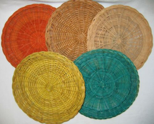 Wicker/Rattan Picnic Plate Holders - Lot of 5 - Multi-Color