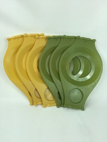 Mid Century Modern Vintage Picnic Plate & Drink Holders Green & Gold Set Of 6