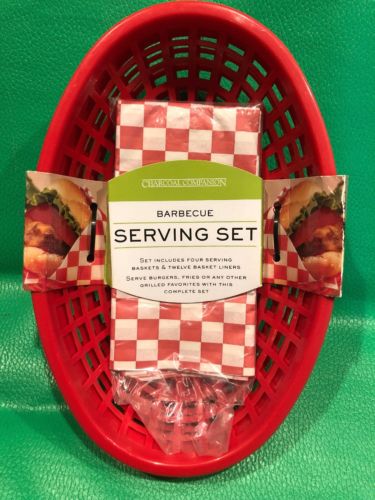 Charcoal Companion 4-Serving Basket Set 12-Paper Liners Red White Check BBQ NEW