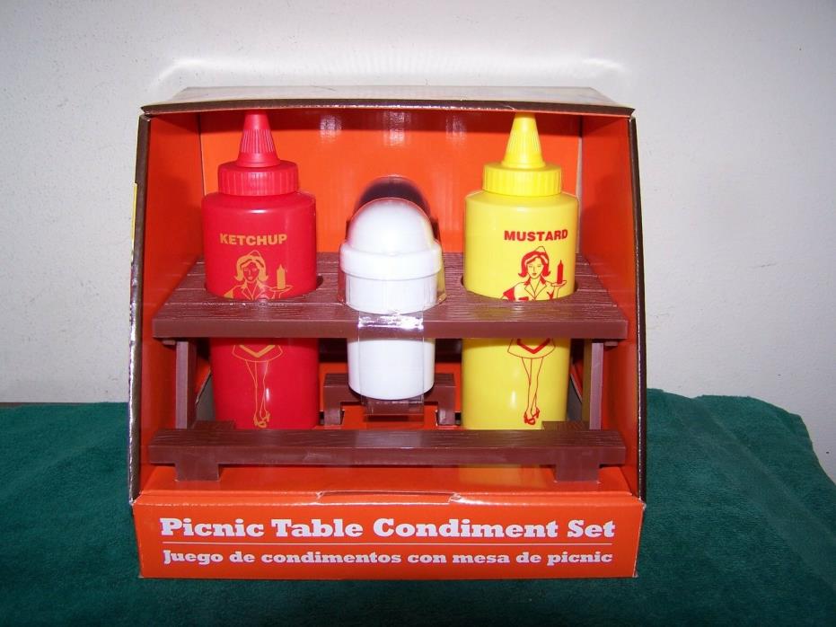 Picnic Table Condiment Set Tailgate Cookout Outdoor Cute Ketchup Mustard Salt