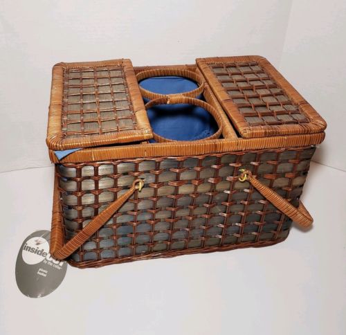 Picnic Basket Inside Out By The Cellar with plates, silverware &wine opener NWT