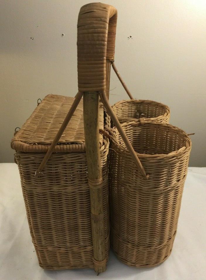 Wicker Picnic Basket with  TWO Wine Bottle Holders VINTGAE