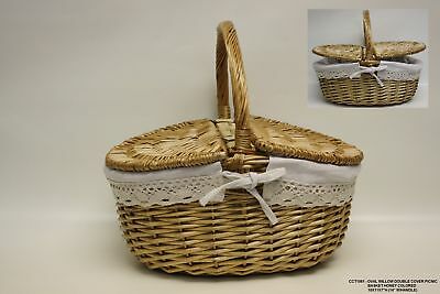 Desti Design Oval Cover Willow Picnic Basket with Cloth Lining