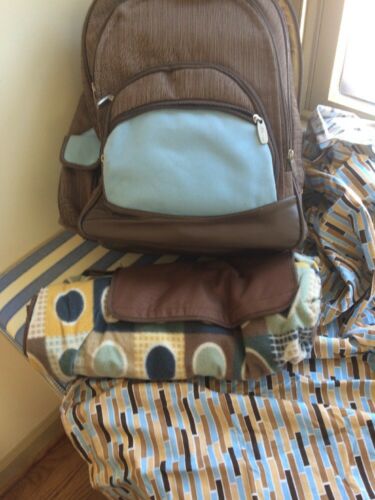 Picknick Time Backpack W Blanket  And Service For 2 Blue Brown Design Quality