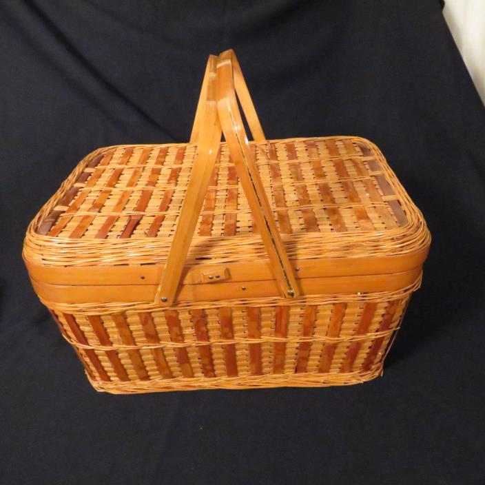 Vintage Split Bamboo Picnic Basket Natural Color 13 & 3/4