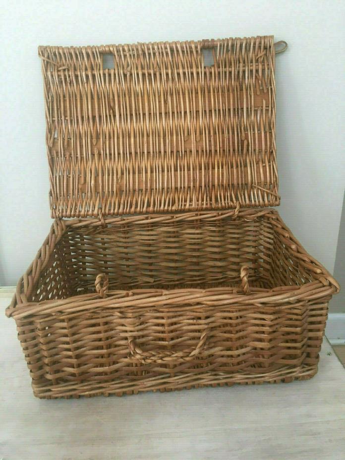 Vintage Woven Wicker Rattan Picnic Basket Suitcase Style Decorative Storage