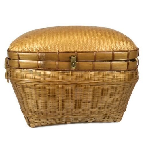 Large Wicker Picnic Basket Dome Lid Woven