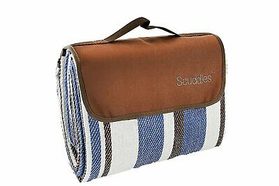 Picnic & Outdoor Blanket (Water-Resistant) Blue & White Stripe (Beach,Camping)