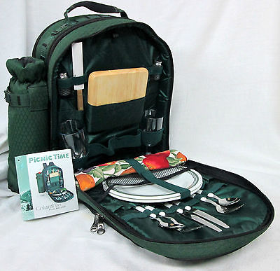 Columbus HUNTER GREEN INSULATED PICNIC BACKPACK for TWO w/ WINE DUFFEL Camping