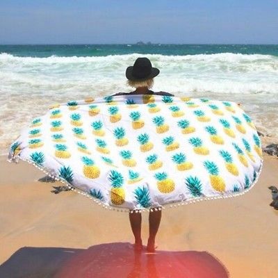 150cm Pineapple Round Beach Tapestry Hippie Throw Yoga Mat Rug Pad Towel Blanket
