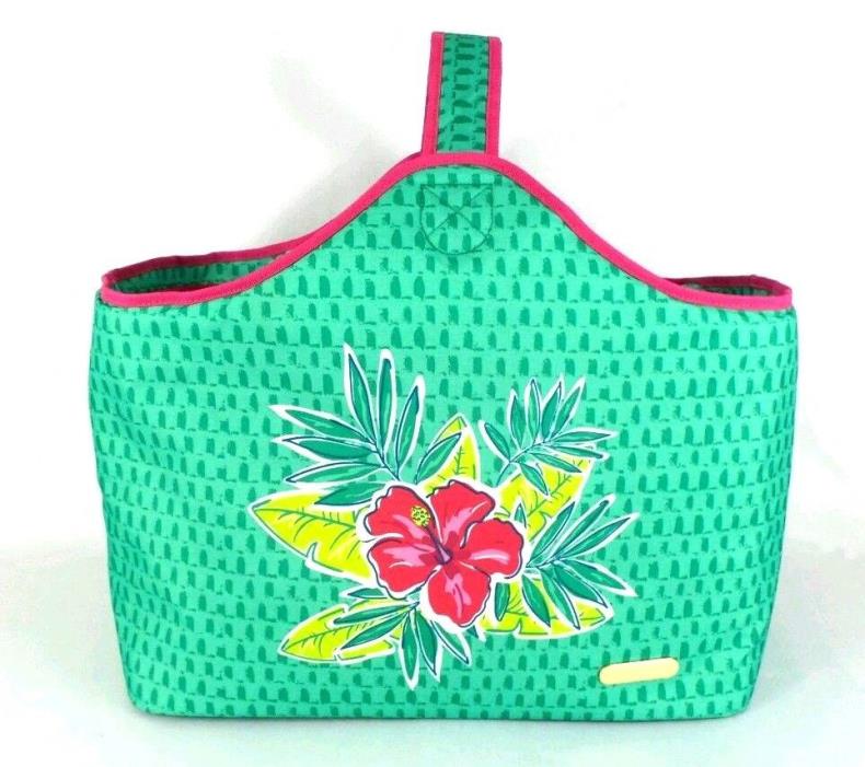 Tupperware Insulated Tropical Oasis Flower Picnic Beach Tote Pink Teal Large