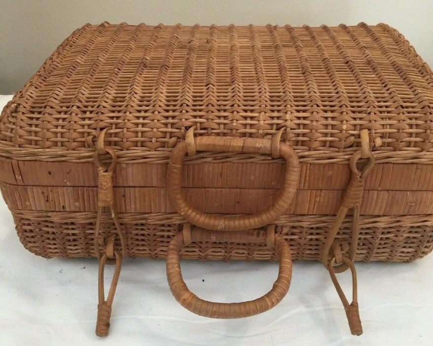 Wicker Rattan Woven Picnic Basket  Storage Decorative Suitcase