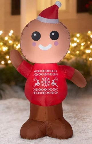 Inflatable Gingerbread Man 4Ft Christmas Sweater Decor Airblow Outdoor Ornament