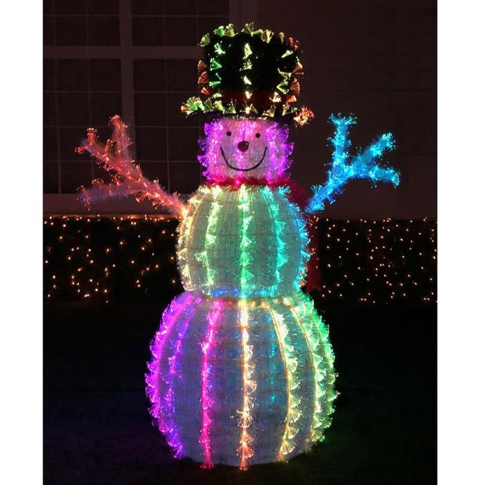 4' Snowman Light Yard Sculpture Fiber Optic LED Multi Color Light Christmas Yard