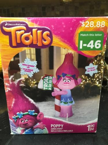 Trolls Airblown Inflatable Poppy with Candy Cane 5ft Tall Pre-Lit Yard Decor New