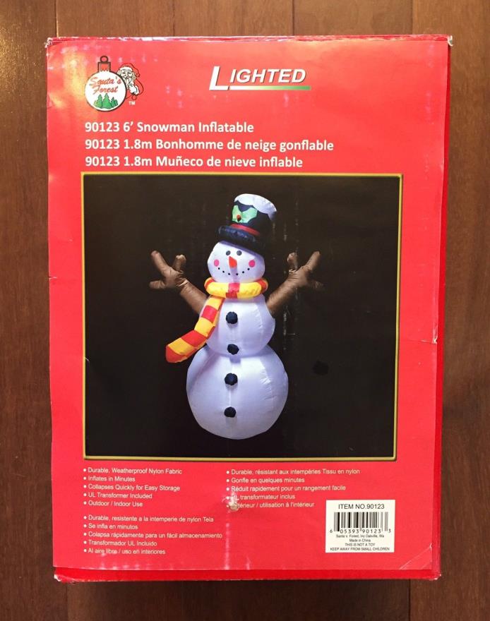 NIB LIGHTED INFLATABLE SNOWMAN 6 FT STICK ARMS CARROT NOSE COAL BUTTONS TOP HAT