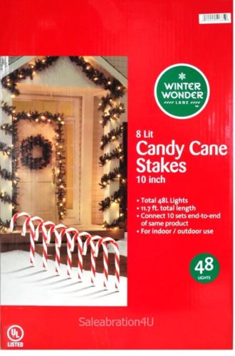 WINTER WONDER LANE 8 PACK OF 10” HIGH LIGHT-UP CANDY CANE PATHWAY MARKERS 2PK