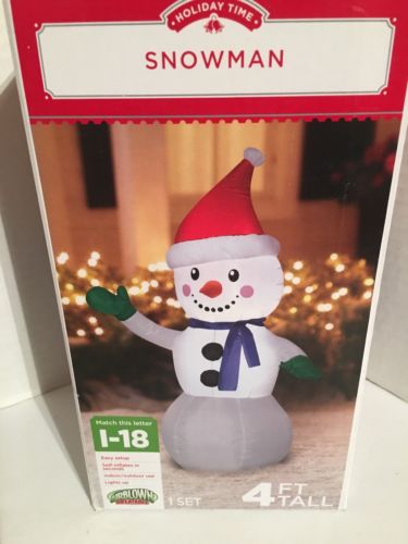 Holiday Time Airblown Inflatable Snowman Christmas 4' Tall Yard Decor NWT