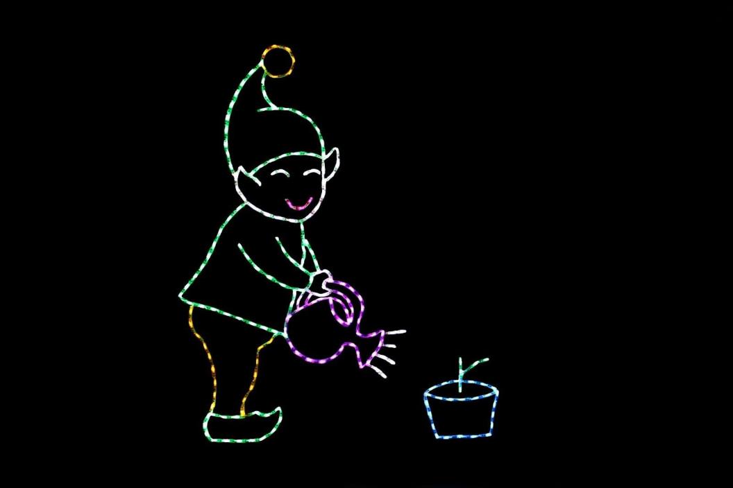 Animated Gardening Elf LED metal wire frame outdoor display