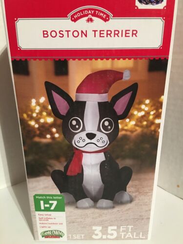 Holiday Time Airblown Inflatable Boston Terrier Christmas 3.5 T Yard Decor NWT