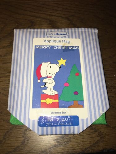 Snoopy Merry Christmas Tree Star Applique Large Flag 28X40
