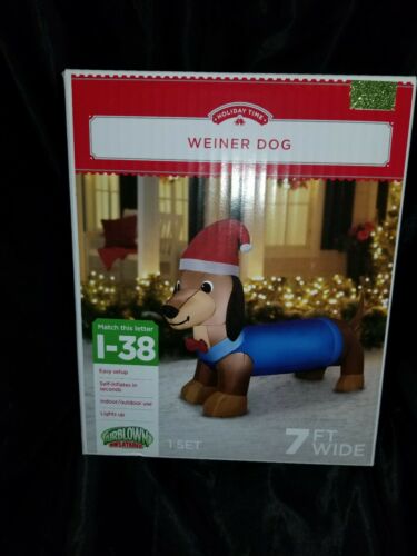 Holiday Time Inflatable Weiner Dog With Santa Hat Dachshund 7 ft Wide Christmas