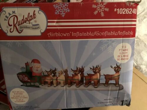 Gemmy Christmas Rudolph 17.5 ft Wide Santa Sleigh and Reindeer Inflatable